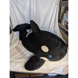 Vintage SeaWorld Orca Killer Whale Large Plush Stuffed Animal Blue Eyes 36"